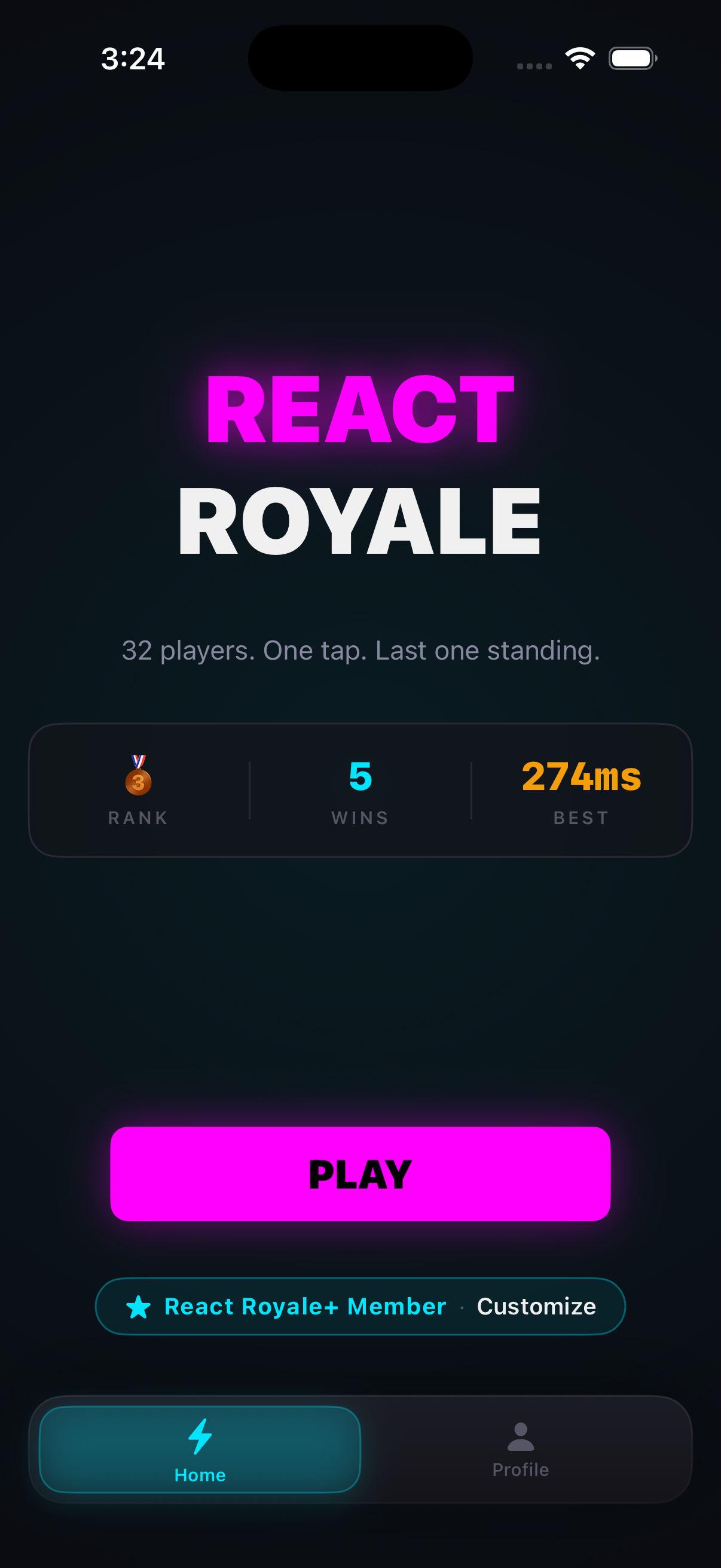 React Royale home screen