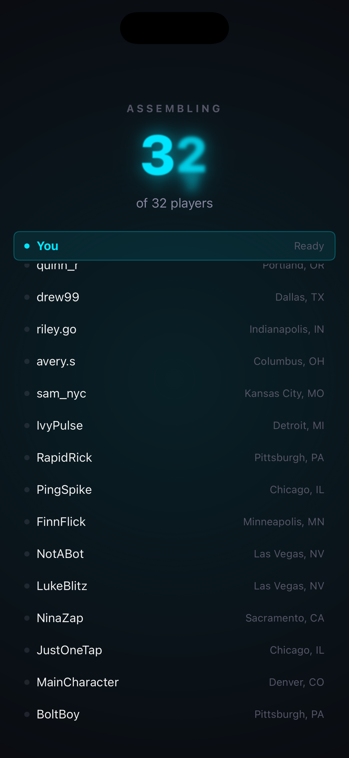 32-player lobby assembling